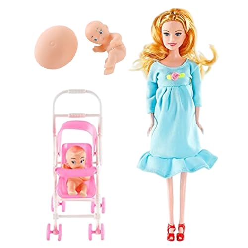 Jorzer Schwangere Puppe mit Baby im Bauch, 30, 5 cm, bewegliches Gelenk, Schwangere Mutter mit Trolley für Kinder, Puppenhauszubehör, Blau Jorzer Schwangere Puppe mit Baby im Bauch, 30, 5 cm, bewegliches Gelenk, Schwangere Mutter mit Trolley für Kinder, Puppenhauszubehör, Blau von Jorzer