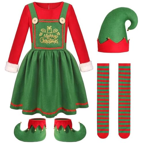 Jorzer Weihnachtselfen-Kostümset für Mädchen Elfenkostüm inklusive Kleid Schuhen Mütze und Strümpfen für das Weihnachtsfeier-Outfit 110 Jorzer Weihnachtselfen-Kostümset für Mädchen Elfenkostüm inklusive Kleid Schuhen Mütze und Strümpfen für das Weihnachtsfeier-Outfit 110 von Jorzer