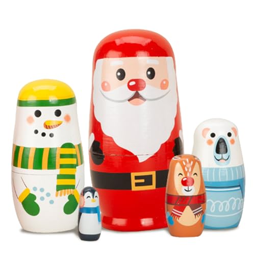 Jorzer Weihnachtsnistpuppen, 5pcs Holz russische Nistpuppen, süßer Schneemann Santa Claus Elk Russische Puppe, Spielzeug für Kinder Urlaubs Geburtstag Geschenk Jorzer Weihnachtsnistpuppen, 5pcs Holz russische Nistpuppen, süßer Schneemann Santa Claus Elk Russische Puppe, Spielzeug für Kinder Urlaubs Geburtstag Geschenk von Jorzer