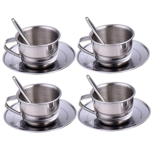 Kinder-Teeservice hitzebeständiges Edelstahl-Teeservice mit 4 70-ml-Tassen 4 Untertassen und Löffeln für Mädchen und Jungen Kinder-Teeservice hitzebeständiges Edelstahl-Teeservice mit 4 70-ml-Tassen 4 Untertassen und Löffeln für Mädchen und Jungen von Jorzer