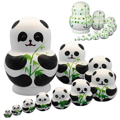 Matrjoschka Puppen 1 Set Matrjoschka Spielzeug (10 Stück) Matroschka Puppe Im Panda Design Süße Cartoon Matroschka Mit Bambusmuster Russische Matrjoschka Aus Holz Für Kinder von Jorzer