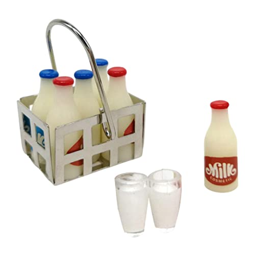 Miniatur Milchflasche Korb Set Milchflaschen Milch Tassen Dollhouse Lebensmittelzubehör 9pcs Spielzeugspiel von Jorzer