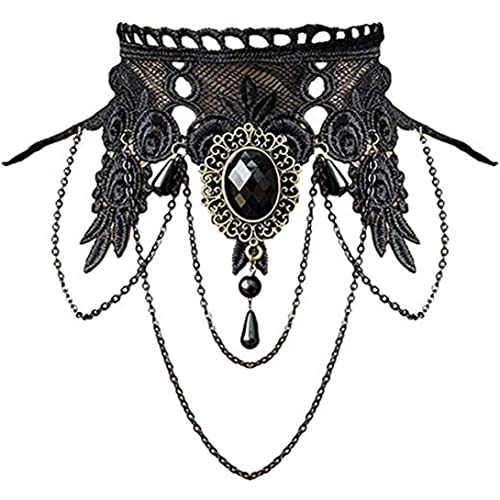 Punk Rock Hochzeit Party Schwarz Spitze Halsband Gothic Retro Perlen Kette Halloween Cosplay Vampir Anhänger Halskette für Frauen Mädchen Goth Schmuck Halloween Schmuck von Jorzer