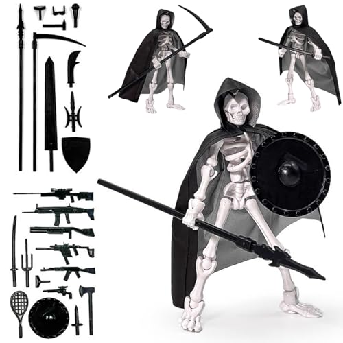 Skelett-Action-Figur, Mehrgelengter bewegliches Skelettspielzeug mit Kapuzenkap und Waffen, Plastik-Action-Figur für Sammler Desktop-Dekorationen. Skelett-Action-Figur, Mehrgelengter bewegliches Skelettspielzeug mit Kapuzenkap und Waffen, Plastik-Action-Figur für Sammler Desktop-Dekorationen. von Jorzer