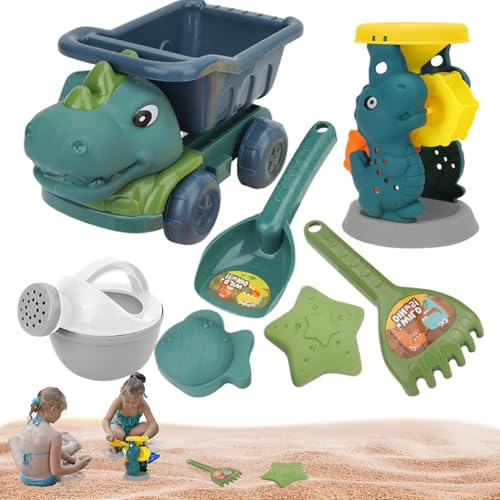 Strandspielzeug 7pcs, Dinosaurier -Sandspielzeug umfasst Muldenwagen, Wässern, Schaufel, Rechen- und Sandformen, sicheres Plastik -Sandbox -Spielzeug für Kleinkinder -Kinder Girls Jungen von Jorzer