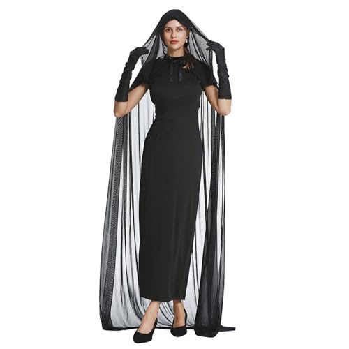 Witch Cape Halloween Umhang für Frau in voller Länge schwarzer Polyester Halloween Vampire Witch Kostüm für Cosplay-Kostüm Dress-up Party, XL von Jorzer