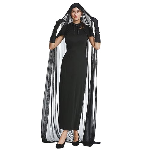 Witch Cape für Frau in voller Länge schwarzer Polyester Halloween Cloak Vampire Witch Kostüm für Cosplay-Kostüm Dress-up Party, XL Spielzeugspiel von Jorzer