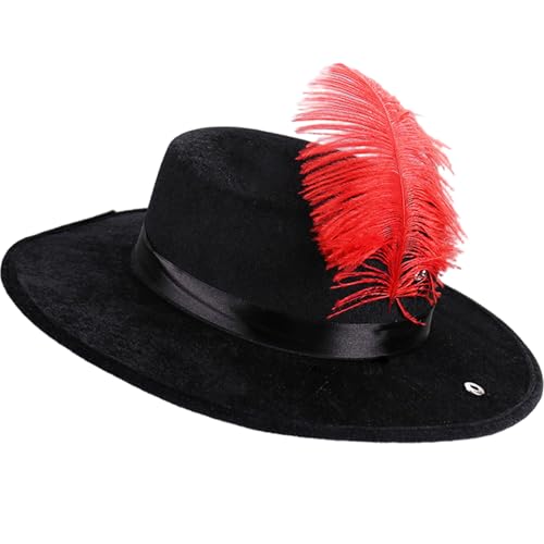 Zylinder, schwarzer Zylinder mit roten Federn, Erwachsenengröße, Filz-Kostümzubehör für Männer und Frauen, Halloween-Partykostüm, Verkleidungszubehör Zylinder, schwarzer Zylinder mit roten Federn, Erwachsenengröße, Filz-Kostümzubehör für Männer und Frauen, Halloween-Partykostüm, Verkleidungszubehör von Jorzer