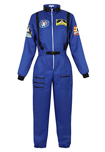 Josamogre Astronauten Kostüm Erwachsene Damen Kostüm Astronau Anzugt Weltraum Raumfahrer Cosplay Halloween Blau M von Josamogre