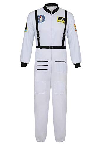 Josamogre Astronauten Kostüm Erwachsene Herren Kostüm Astronau Anzugt Weltraum Raumfahrer Halloween Cosplay Weiß XL von Josamogre