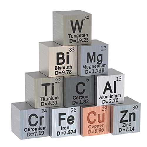 Joselin 10-Teiliges Elemente-Würfel - Dichte-Würfel-Set Wie Gezeigt, Metall 0,39/10 mm für eine Sammlung des Periodensystems der Elemente. von Joselin