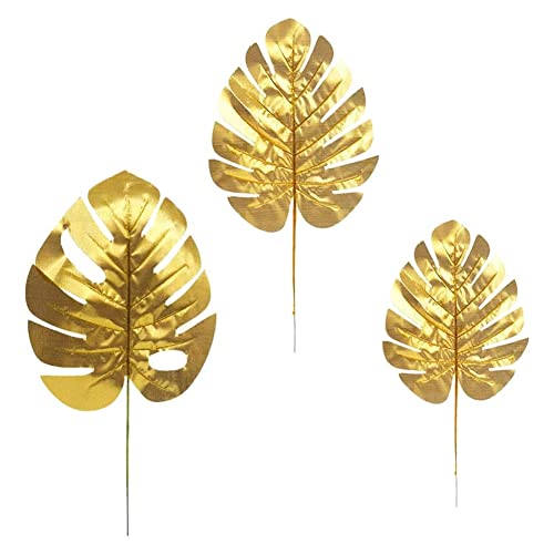 Joselin 30 STK Gold Tropical Leaves Dekorationen Turtle Leaf Monstera Palm Tree Leaves Artificial von Joselin