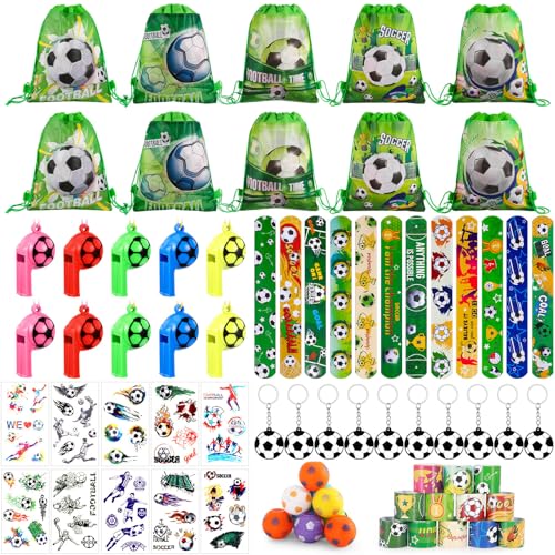 Jostift 62 Stück Fußball Mitgebsel Kindergeburtstag Set Fußball Geschenke für jungen - Fußball Party Fußball Deko Mini Fussball, Kordelzug Taschen, Schnapparmband, Schlüsselanhänger von Jostift