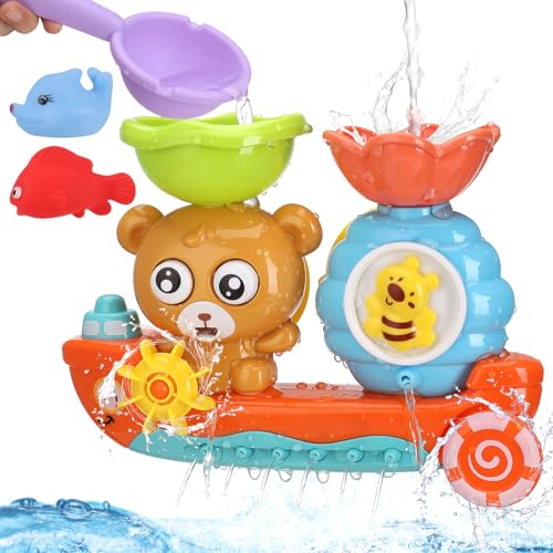 Jostift Badespielzeug Set, Badewannenspielzeug Kinder, Wasserspielzeug Kinder Wasser Dusche Badespielzeug mit Delfin, Fisch, Bär und Bee, Babyspielzeug Geschenk für Jungen und Mädchen ab 2-6 Jahre von Jostift