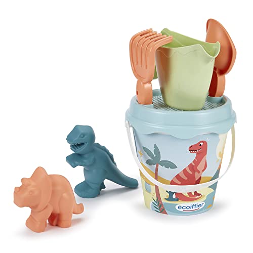 Ecoiffier Seau Garni décor 462 – Eimer gefüllt mit Dino Dekor 17 cm 2 Sandformen – Strandspiel für Kinder – ab 18 Monaten – Herkunft Frankreich, Mehrfarbig von Ecoiffier