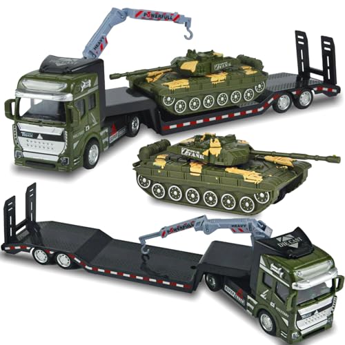 Jovecinn 2 Stück Autotransporter Spielzeug Militär Spielzeug Armee Panzer Fahrzeuge Diecast Pull Back Metal Kinder Auto Cars LKW Spielzeug für Kinder ab 3 Jahre Junge Mädchen Geschenk von Jovecinn