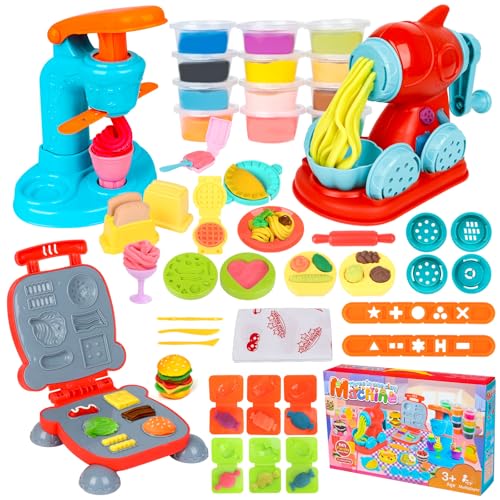 Jovicos Knetwerkzeug, Knete Zubehör Kitchen Creations Spielset mit 12 Dosen, Knete Eismaschine Nudelmaschine Burger Party, Kinder Plastilin Werkzeuge Knete Ausstechformen, Geschenk für Kinder ab 3 von Jovicos