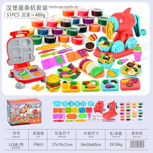 Jovicos Knetwerkzeug, Knete Zubehör Kitchen Creations Spielset mit 24 Dosen, Knete Set Nudelmaschine Burger Party, Kinder Plastilin Werkzeuge Knete Ausstechformen, Geschenk für Jungen Mädchen ab 3 von Jovicos