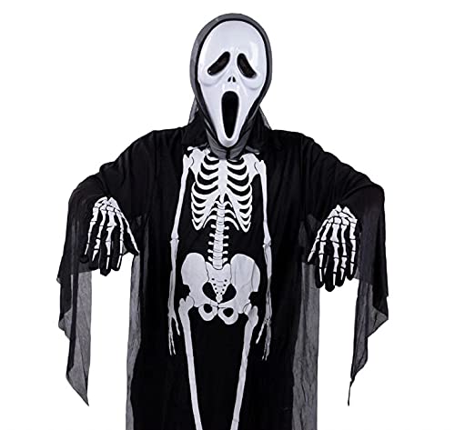 Jovicos Skelett Halloween Kostüm, Halloween Maske Scream, Cosplay Ghostface Kostüm Deko, Ghost Face Outfit Scream Mask Sensenmann Kostüm Set für Kinder Erwachsene, für Halloween Mottoparty Karneval von Jovicos