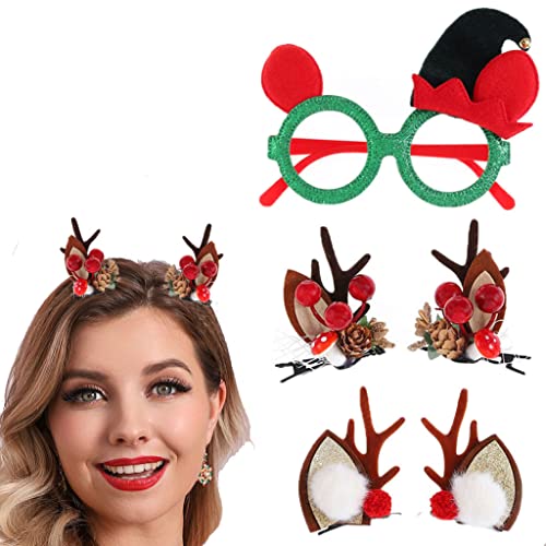 Jovono weihnachtshaarreifen erwachsene 5Pcs Weihnachten Set Urlaub Brille Frames Sets lustige Neuheit Santa Xmas Brillen Niedliche Haarspangen Festival Dekorationen Haarschmuck Gefälligkeiten(B) von Jovono