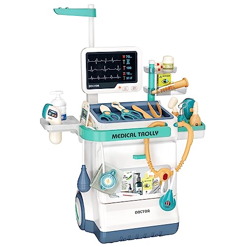 JOVOW Medizinisches Spielzeug, 28 teiliges Arztspielset mit Medizinischer Wagen Sound und Lichtfunktionen, Rollenspiel Puzzle Spielzeug Con Arztkittel und Arztkoffer für Jungen und Mädchen ab 3 Jahre JOVOW Medizinisches Spielzeug, 28 teiliges Arztspielset mit Medizinischer Wagen Sound und Lichtfunktionen, Rollenspiel Puzzle Spielzeug Con Arztkittel und Arztkoffer für Jungen und Mädchen ab 3 Jahre von Jovow