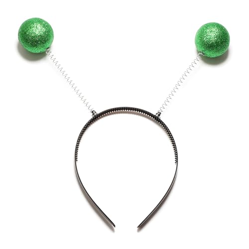 Jowowha Alien Haarreif Glitzer Alien Stirnband mit 2 runden schwingenden Bällen Außerirdisch Kopfschmuck Disco Accessoire Karneval Fasching Kostüm Grün Einheitsgröße von Jowowha