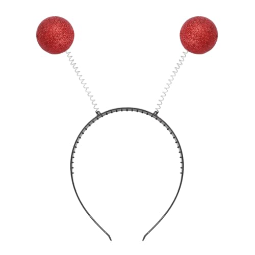 Jowowha Alien Haarreif Glitzer Alien Stirnband mit 2 runden schwingenden Bällen Außerirdisch Kopfschmuck Disco Accessoire Karneval Fasching Kostüm Rot Einheitsgröße von Jowowha