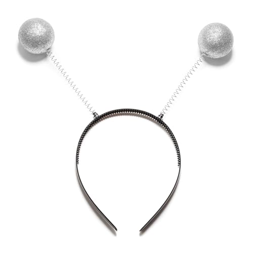 Jowowha Alien Haarreif Glitzer Alien Stirnband mit 2 runden schwingenden Bällen Außerirdisch Kopfschmuck Disco Accessoire Karneval Fasching Kostüm Silber Einheitsgröße von Jowowha