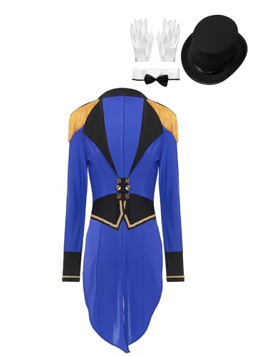 Jowowha Damen Zirkus Kostüm Zirkusdirektor Jacke Blazer mit Quasten Mütze Halloween Weihnachten Kostüm Karneval Fasching Mottoparty Ca Royal Blau L von Jowowha