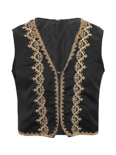 Jowowha Herren Arabische Weste Mittelalter Gothic Steampunk Gilet Arabischer Prinz Kostüm Cosplay Halloween Karneval Fasching Kostüm Schwarz L von Jowowha