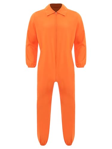 Jowowha Herren Gefangener Overall Jumpsuit Häftling Kostüm Orange Sträfling Kostüm Prisoner Outfits Uniform Halloween Karneval Fasching Orange L von Jowowha