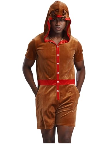 Jowowha Herren Weihnachten Kostüm Hirsch Rentier Kostüm Kapuze Weihnachten Body Overall Kurz Jumpsuit Weihnachtskostüm Weihnachtsoutfit S-3XL Braun 3XL von Jowowha