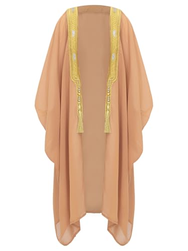 Jowowha Kinder Jungen Arabischer Prinz Kostüm Arabische Robe Umhang Cape Mittlerer Osten Dubai Muslimische Robe Mantel Hell Orange 110-116 von Jowowha