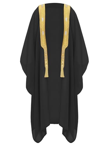 Jowowha Kinder Jungen Arabischer Prinz Kostüm Arabische Robe Umhang Cape Mittlerer Osten Dubai Muslimische Robe Mantel Schwarz 146-164 von Jowowha