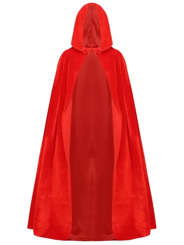 Jowowha Kinder Kapuzen Umhang Jungen Mädchen Mittelalter Umhang Robe Weihnachten Umhang Cape Halloween Karneval Fasching Verkleidung Rot 146-158 von Jowowha