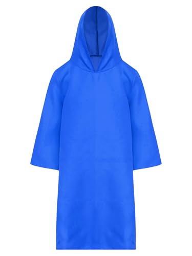 Jowowha Kinder Kapuzen Umhang Sensenmann Kostüm Mittelalter Umhang Robe Cape Cosplay Halloween Karneval Fasching Verkleidung Blau 134-140 von Jowowha