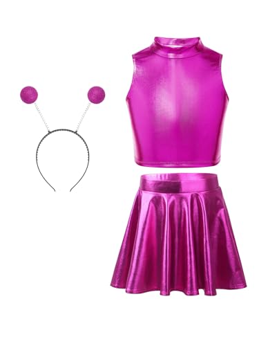 Jowowha Mädchen Alien Kostüm Set Weltall Astronaut Kleid Metallic Space Girl Kleid Crop Top mit Minirock Haarreif Karneval Fasching Partykleid Rosenrot 134-140 Jowowha Mädchen Alien Kostüm Set Weltall Astronaut Kleid Metallic Space Girl Kleid Crop Top mit Minirock Haarreif Karneval Fasching Partykleid Rosenrot 134-140 von Jowowha