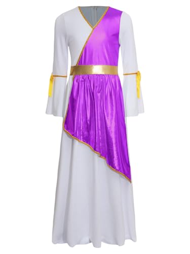 Jowowha Mädchen Griechische Göttin Kostüm Engel Kleid Prinzessin Kleid Römische Toga Kleid Halloween Karneval Fasching Kostüm Lila 122-128 von Jowowha