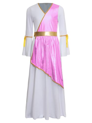 Jowowha Mädchen Griechische Göttin Kostüm Engel Kleid Prinzessin Kleid Römische Toga Kleid Halloween Karneval Fasching Kostüm Rosa 146-152 von Jowowha