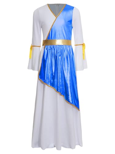 Jowowha Mädchen Griechische Göttin Kostüm Engel Kleid Prinzessin Kleid Römische Toga Kleid Halloween Karneval Fasching Kostüm Royal Blau 122-128 von Jowowha