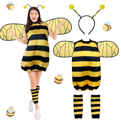 Joxessaien Bienenkostüm Damen Erwachsene, Karneval Bienen Kostüm Bienenflügel Fasching Kostüm Damen Karneval Verkleidung Party Lustige Outfit von Joxessaien