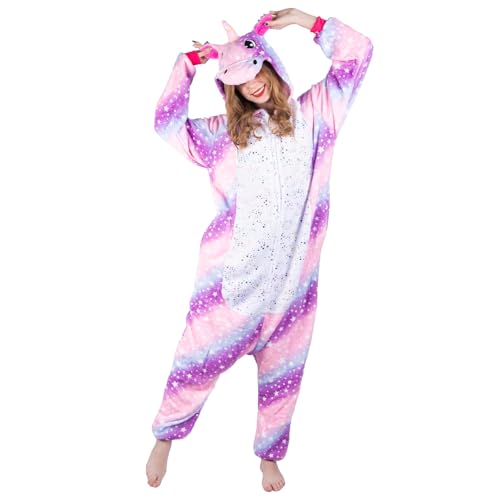 Joxessaien Einhorn Onesie Kostüm für Erwachsene Unisex Onesie Hoodie Kostüme Jumpsuit Overall Tierkostüme für Cosplay Karneval Halloween (M) von Joxessaien