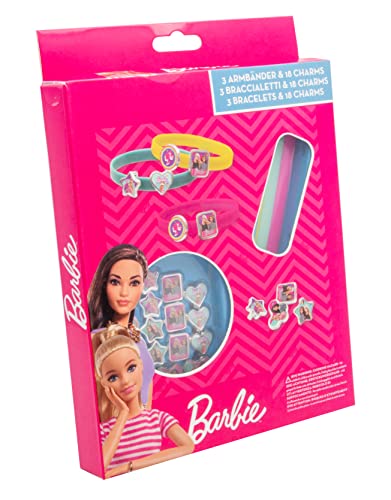 Joy Toy 22782 Barbie 3 Plastikarmbänder mit 18 Charms zum Anmachen, Unisex-Kinder, Mehrfarbig von Joytoy