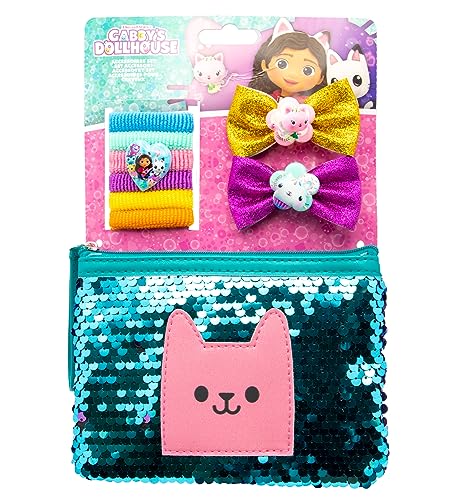 Joy Toy Joytoy Gabby's Dollhouse Accessoires Set mit 6 Zöpfchenhaltern, 2 Haarspangen mit Glitzermasche und magischem Pailletten-Beautytäschchen auf Backercard 15x2x24 cm von Joytoy