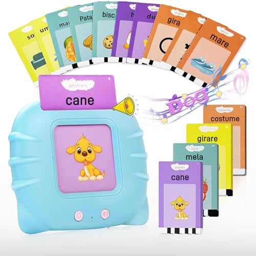 JoyJoyful Flash Cards Sprechende Italienisch, Lernspiele Kinder 1 2 3 4 5 6 Jahre, Elektronik Flash-Karte Geschenk, Montessori Spiele Interaktives Lernen (12 Themen 224 Wörter) von JoyJoyful