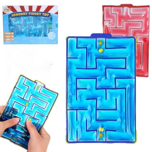 JoyJoyful 2 Stück Labyrinth Spiel Sensorik Spielzeug, GelgefüLlte Anti Stress Autismus Spielzeug für Kinder Jugendliche, Fidget Squishy Toy Anxiety ADHD Toys, Beruhigend Bei Stress Angst(Rot & Blau) von JoyJoyful