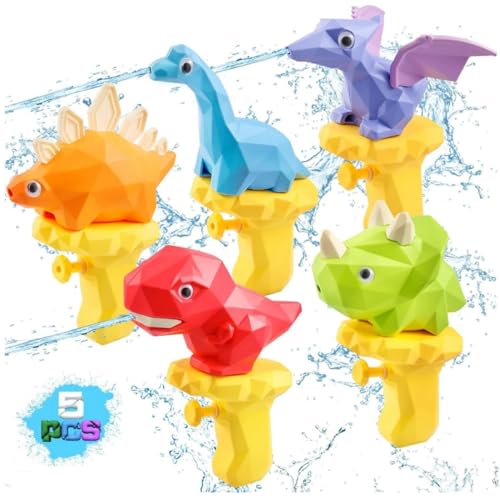 5 Stück Wasserpistole Kinder Klein Dinosaurier, Badespielzeug Wasserspielzeug Schwimmbad Spielzeug, Mini Wasserpistolen für Jungen Mädchen am Strand, Pool, Baden(Reichweite 5 Meter) von JoyJoyful