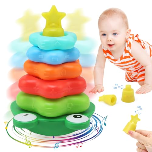 JoyLife Montessori Spielzeug ab 1 Jahr, Frosch Stapelspiel Balance Spielzeug mit Ringen, Lernspielzeug Geschenk für Mädchen Jungen Kinder Kleinkind ab 1 2 3 Jahr von JoyLife