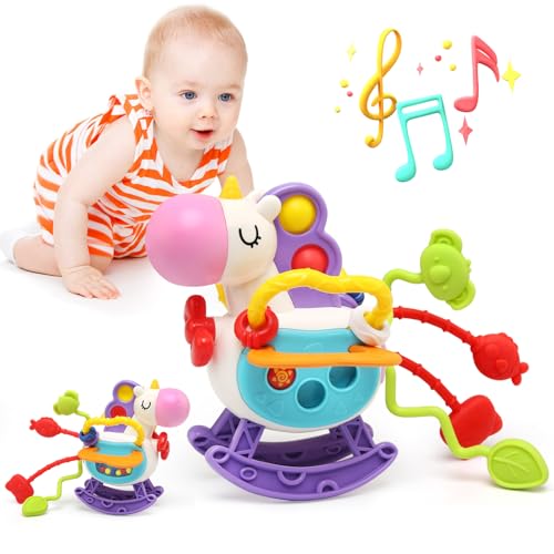 JoyLife Montessori Spielzeug ab 1 Jahr,Sensorisches Baby Spielzeug 12–18 Monate,Unicorn Silikon Zugschnur Spielzeug für Babys,Feinmotorik Aktivitäts Spielzeug,Geschenk für 0-12 Monate Junge Mädchen von JoyLife