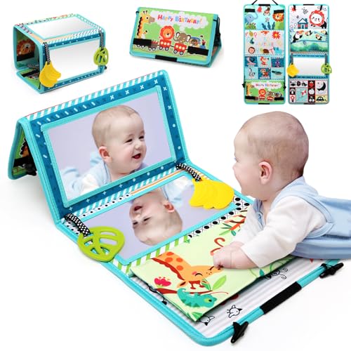 JoyPlus Baby Spiegel Spielzeug 0 6 12 Monate, Baby Spiegel Spielzeug mit Knisterbuch, Faltbarer Baby Bauchlage Spielzeug, Kleinkinderziehung und Kognitives Lernspielzeug Babyspielzeug für Neugeborenes von JoyPlus